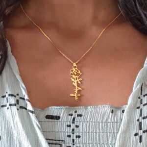 Custom Name Pendant with Rose Flower 1 Gram Gold Plated | Anti-Tarnish Warranty