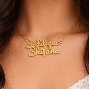 Custom couple name necklace. Personalized gold plated pendant for couples