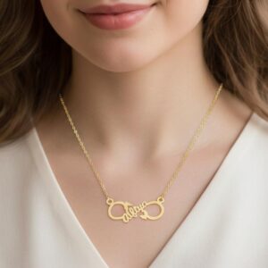 Gold plated infinity name necklace with butterfly