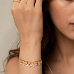 Personalized Gold-Plated Name Bracelet with Heart Charm