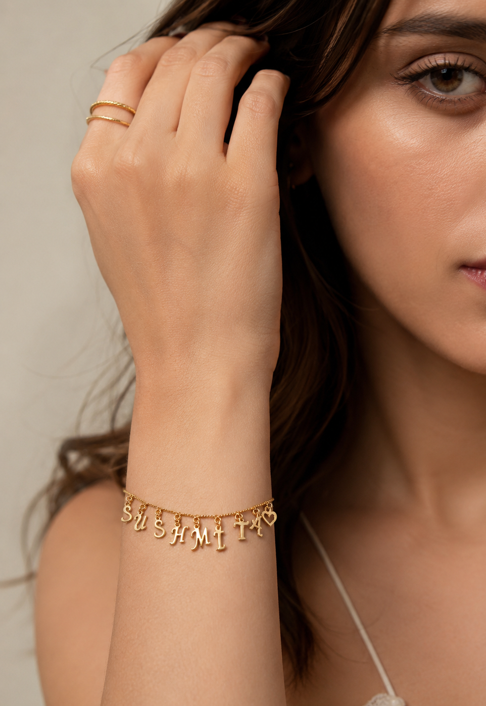 Personalized Gold-Plated Name Bracelet with Heart Charm
