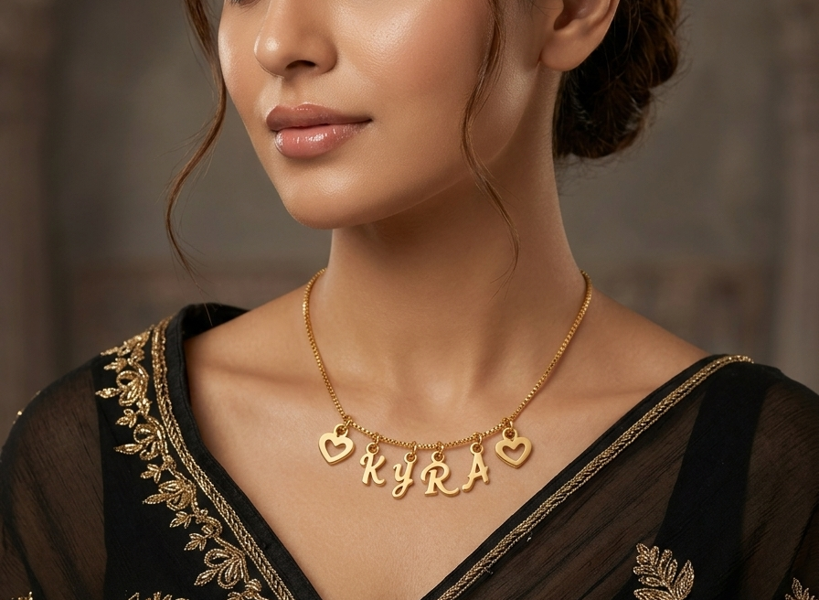 Personalized Gold Letter Necklace with Hearts